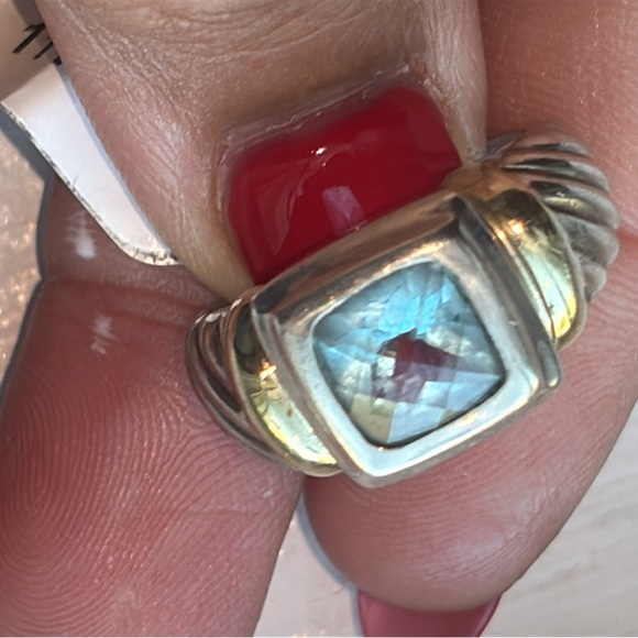 David Yurman 14k Gold & Sterling Silver Ring with Blue Topaz - Picture 2 of 16